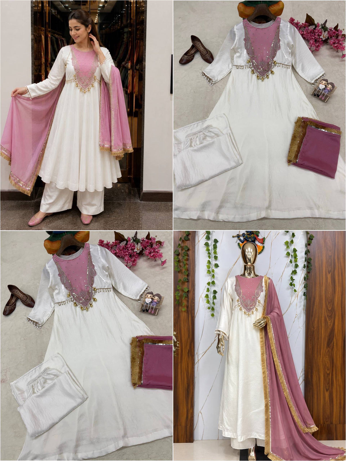 Women’s Roman Glass Silk Sequin & Zari Gown Set with Dupatta