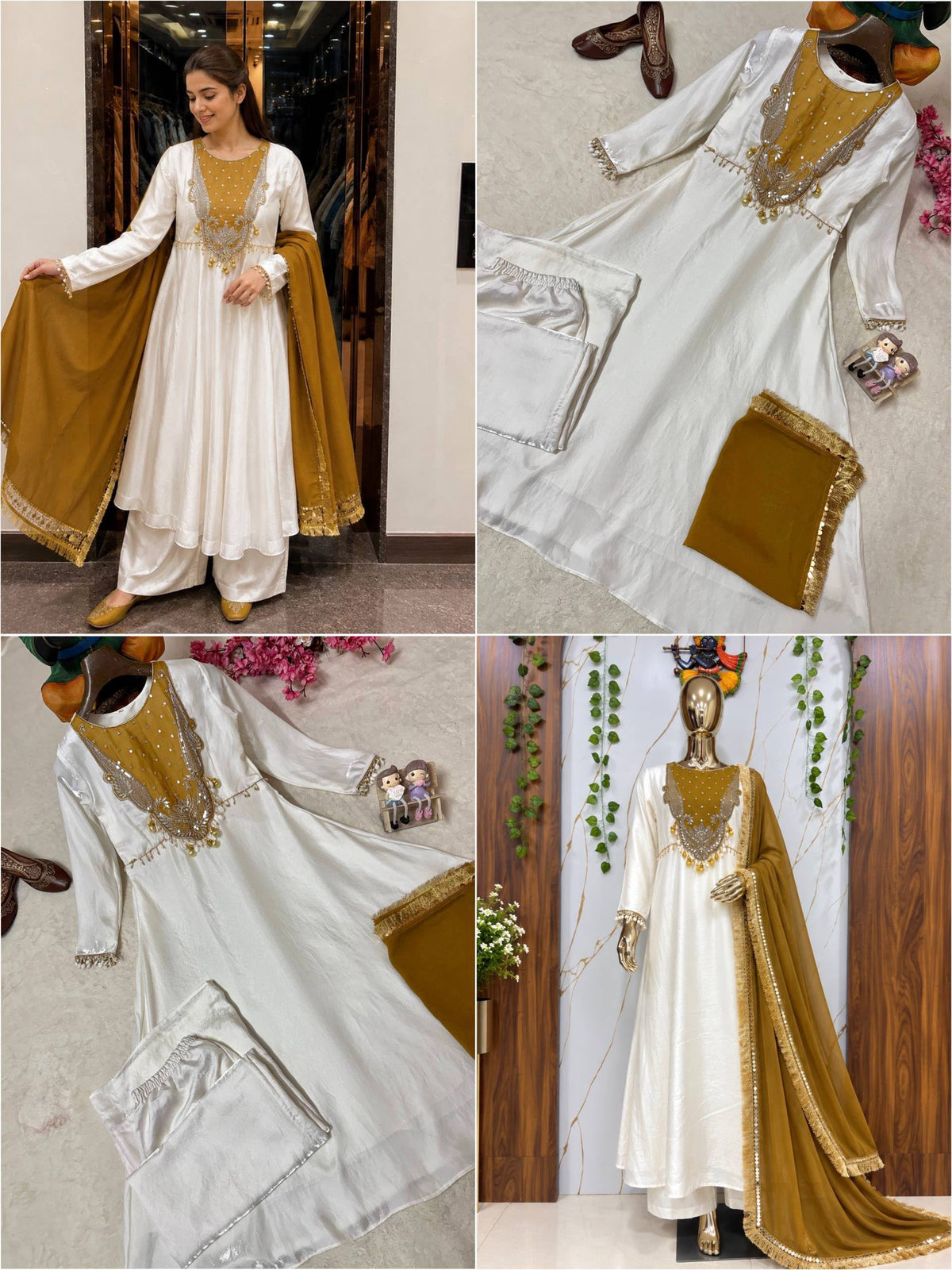 Women’s Roman Glass Silk Sequin & Zari Gown Set with Dupatta