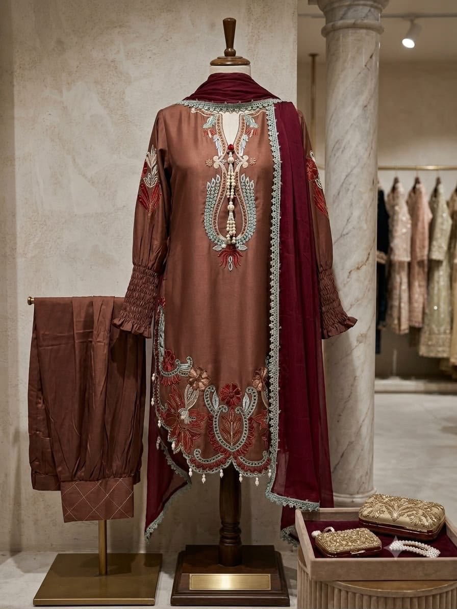 Women’s Gajji Silk Embroidered Patiala Salwar Suit with Dupatta