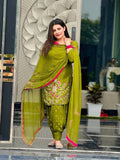 Women’s Faux Georgette Embroidered Patiala Dhoti Suit Set with Dupatta