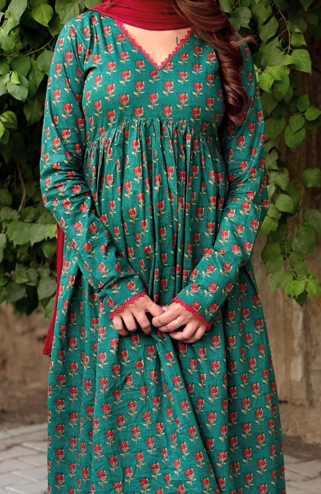 Women’s Printed Cotton Anarkali Palazzo Set with Mulmul Dupatta