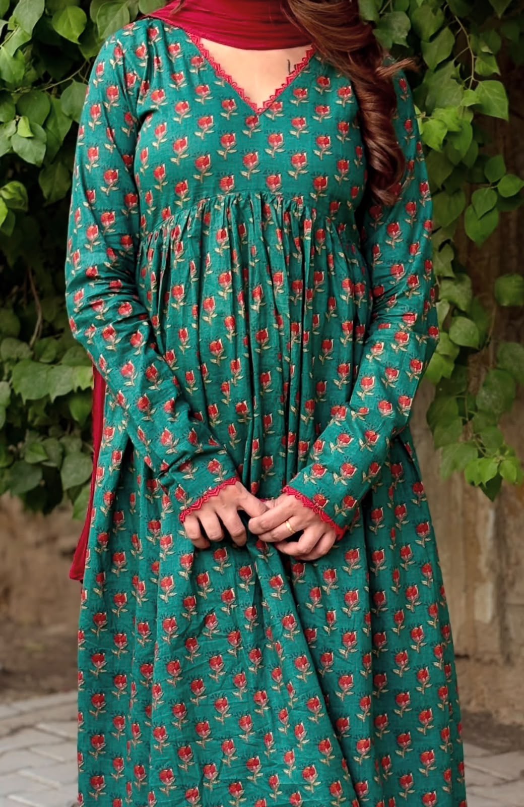 Women’s Printed Cotton Anarkali Palazzo Set with Mulmul Dupatta