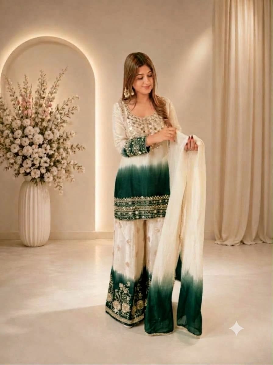 Women’s Star Georgette Mirror Work Palazzo Set with Dupatta