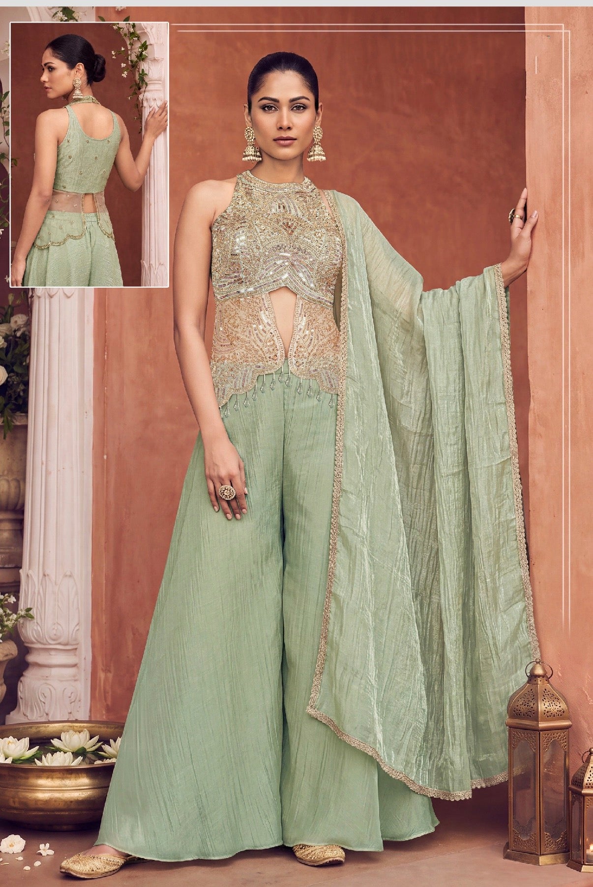 Women’s Embroidered Indo-Western Palazzo Set