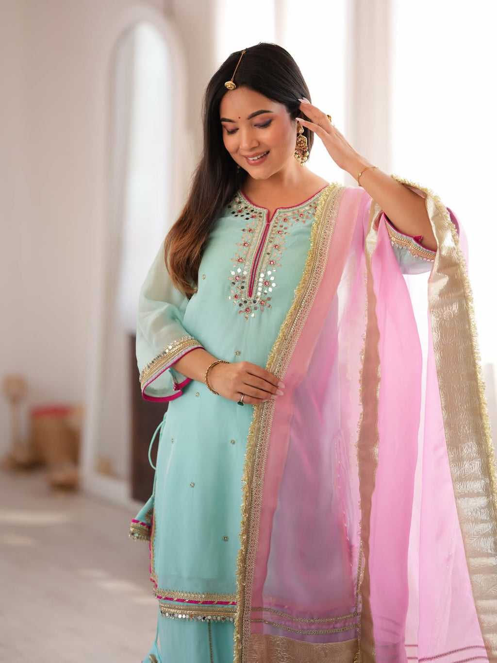 Women’s Heavy Embroidered Sharara Suit Set with Dupatta