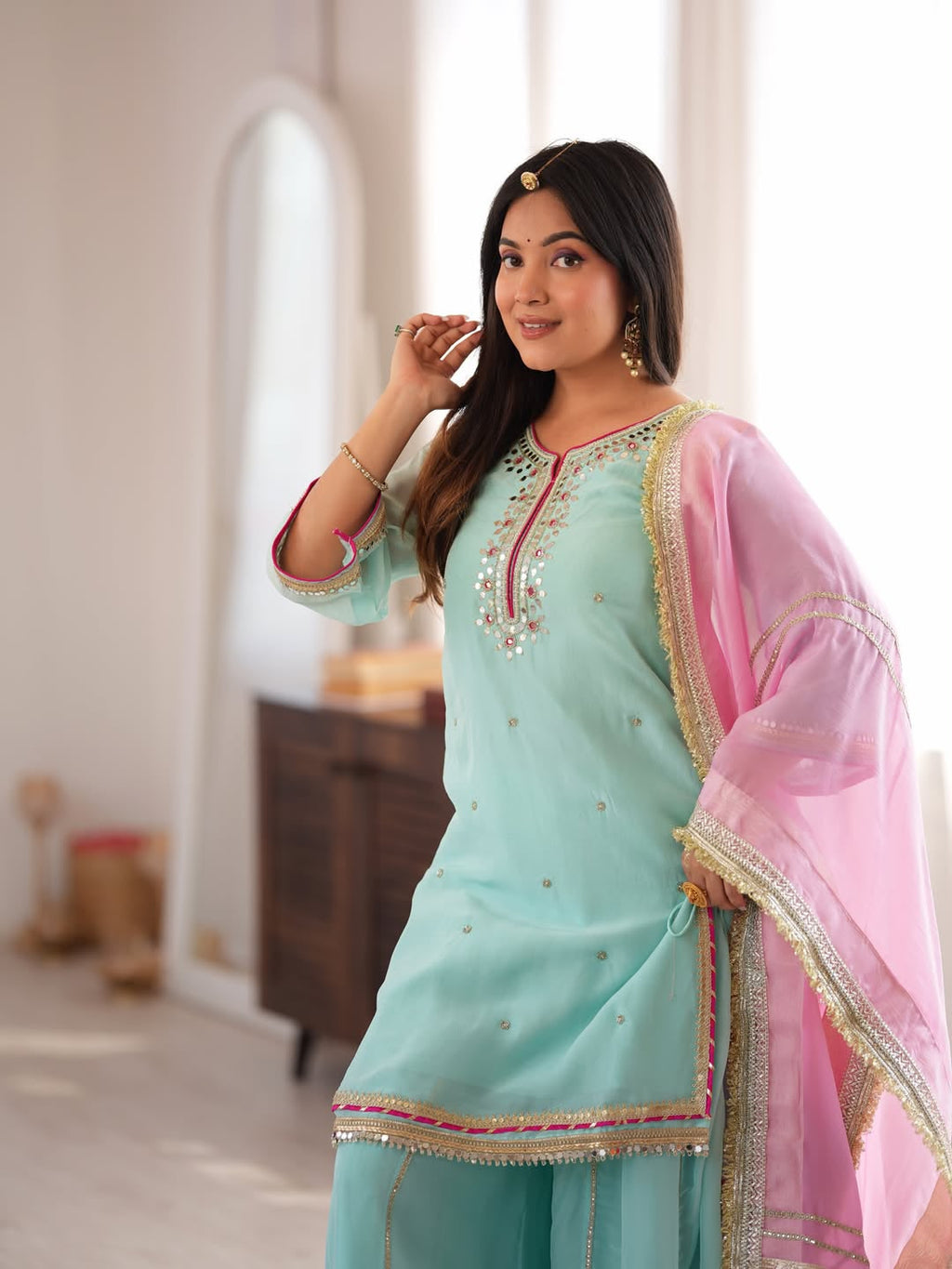 Women’s Heavy Embroidered Sharara Suit Set with Dupatta