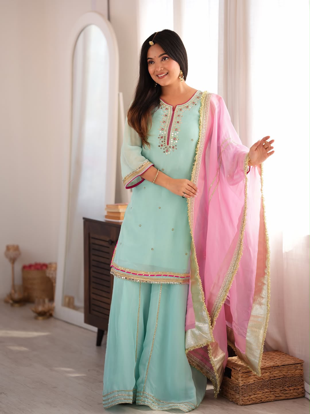 Women’s Heavy Embroidered Sharara Suit Set with Dupatta