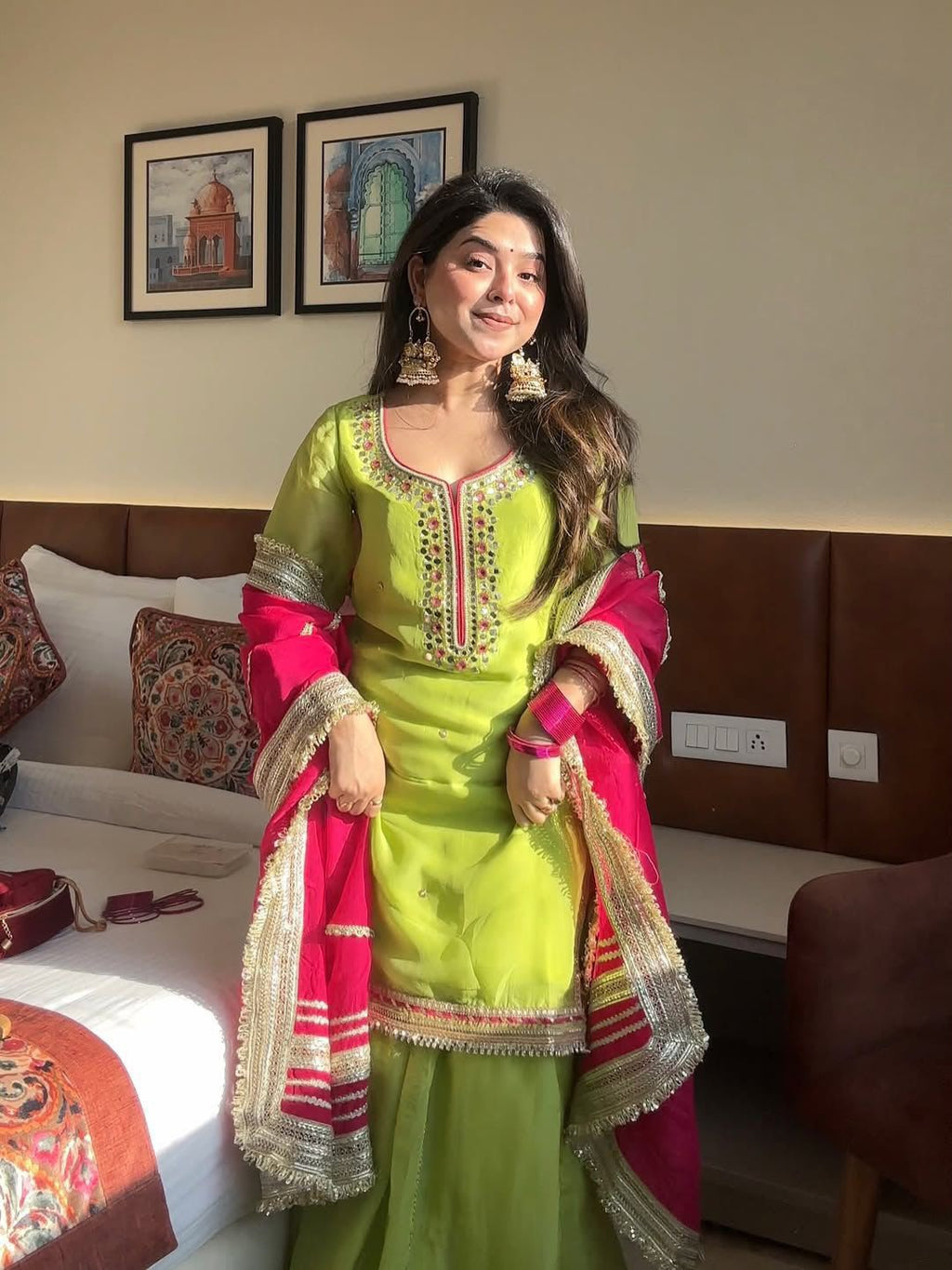 Women’s Heavy Embroidered Sharara Suit Set with Dupatta