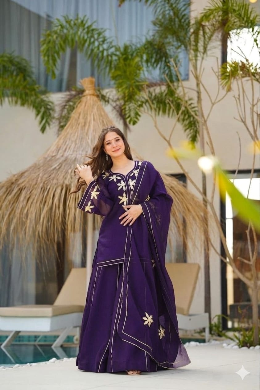 Women’s Chiffon Short Kurta Sharara Set