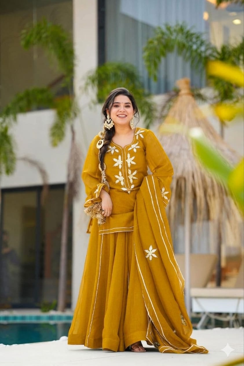 Women’s Chiffon Short Kurta Sharara Set