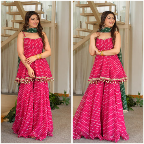 Women’s Bandhej Print Kediya Palazzo Set