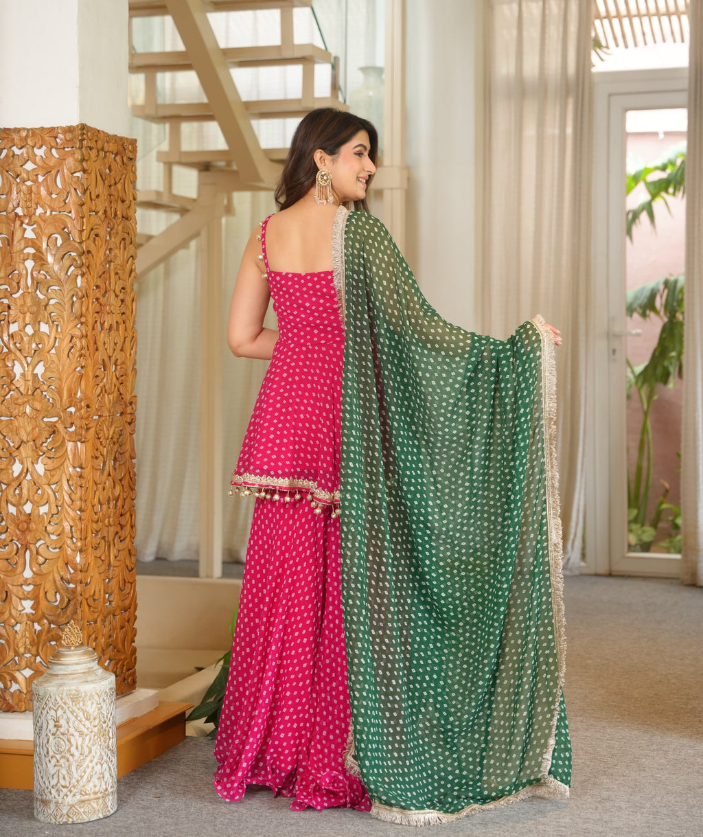 Women’s Bandhej Print Kediya Palazzo Set