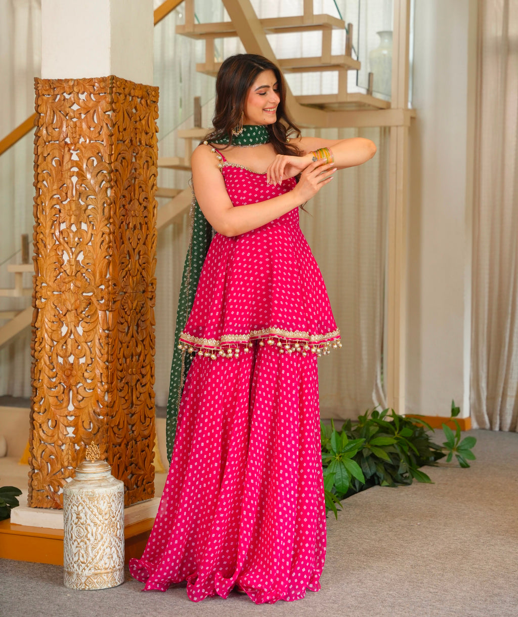 Women’s Bandhej Print Kediya Palazzo Set