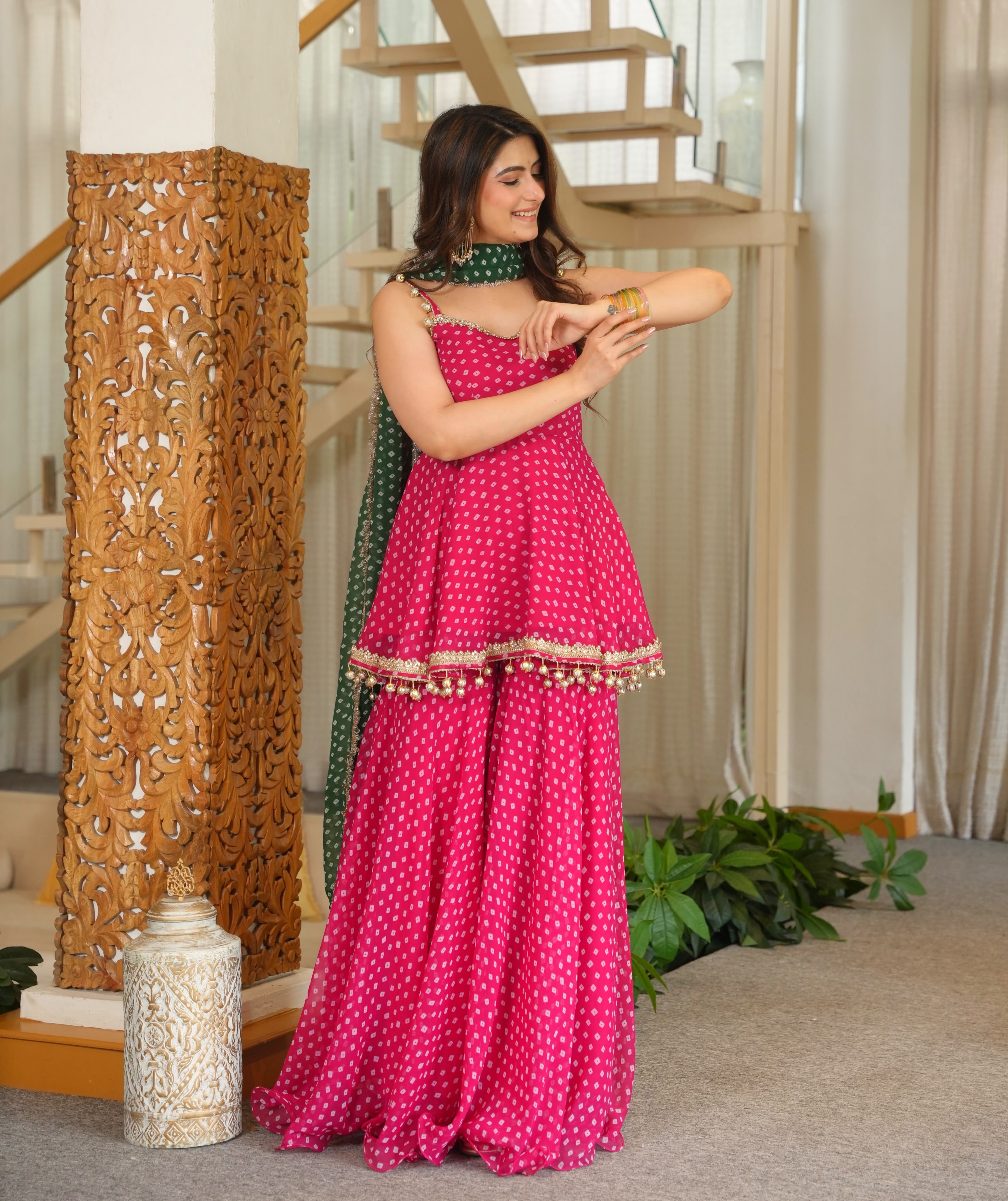 Women’s Bandhej Print Kediya Palazzo Set