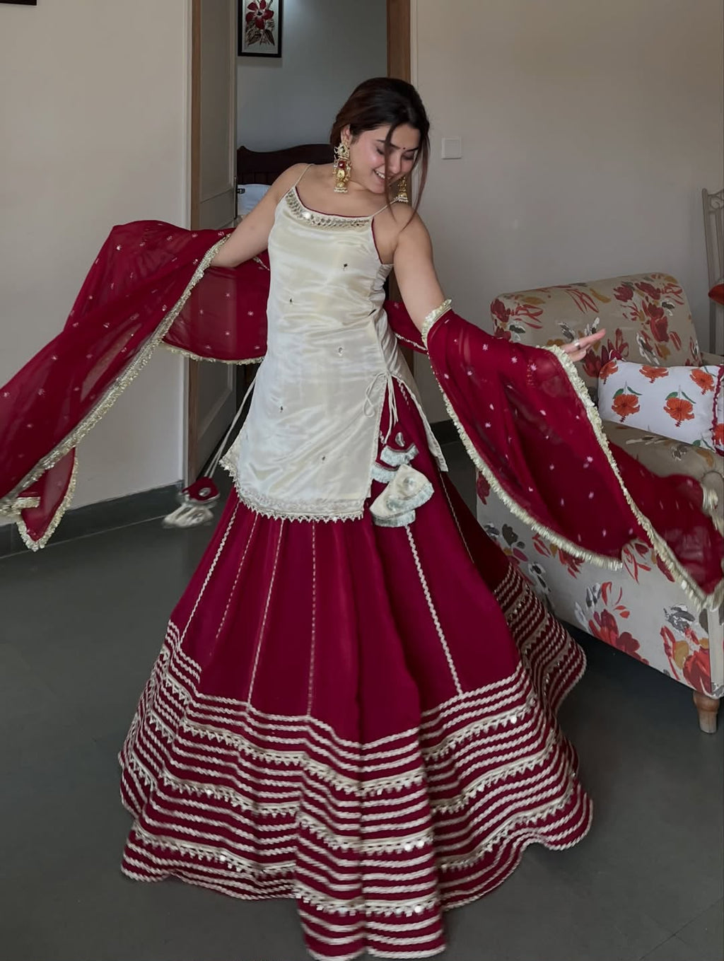 Women’s Vichitra Silk Sequin Zari Embroidered Lehenga Set