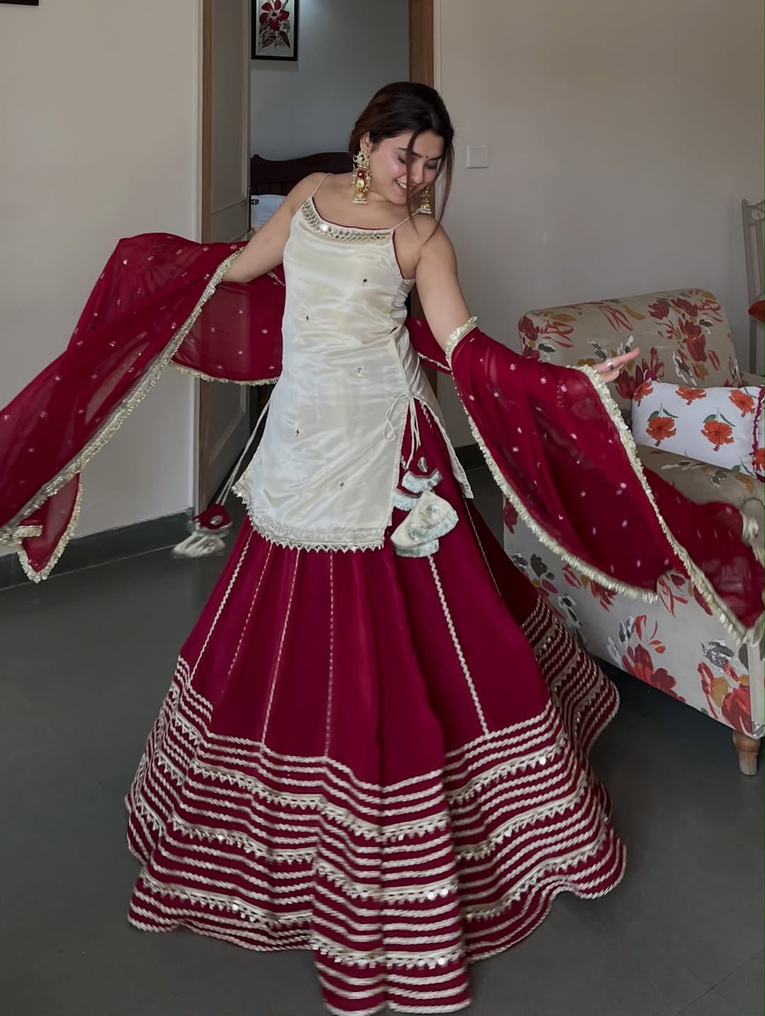 Women’s Vichitra Silk Sequin Zari Embroidered Lehenga Set