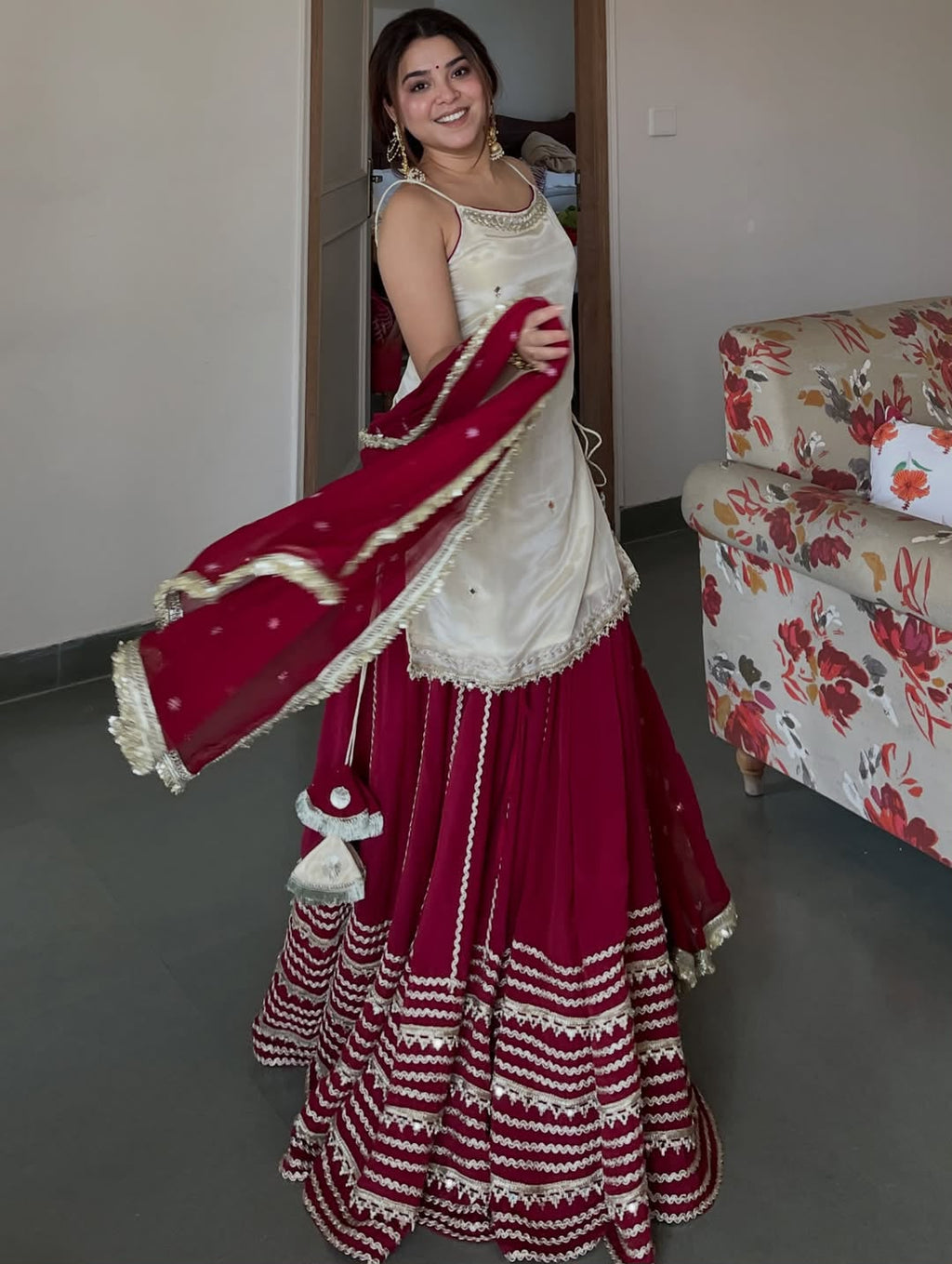 Women’s Vichitra Silk Sequin Zari Embroidered Lehenga Set