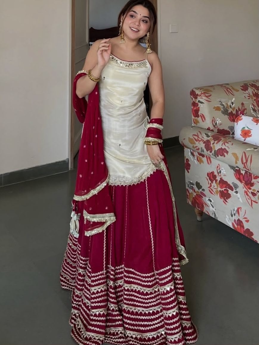 Women’s Vichitra Silk Sequin Zari Embroidered Lehenga Set