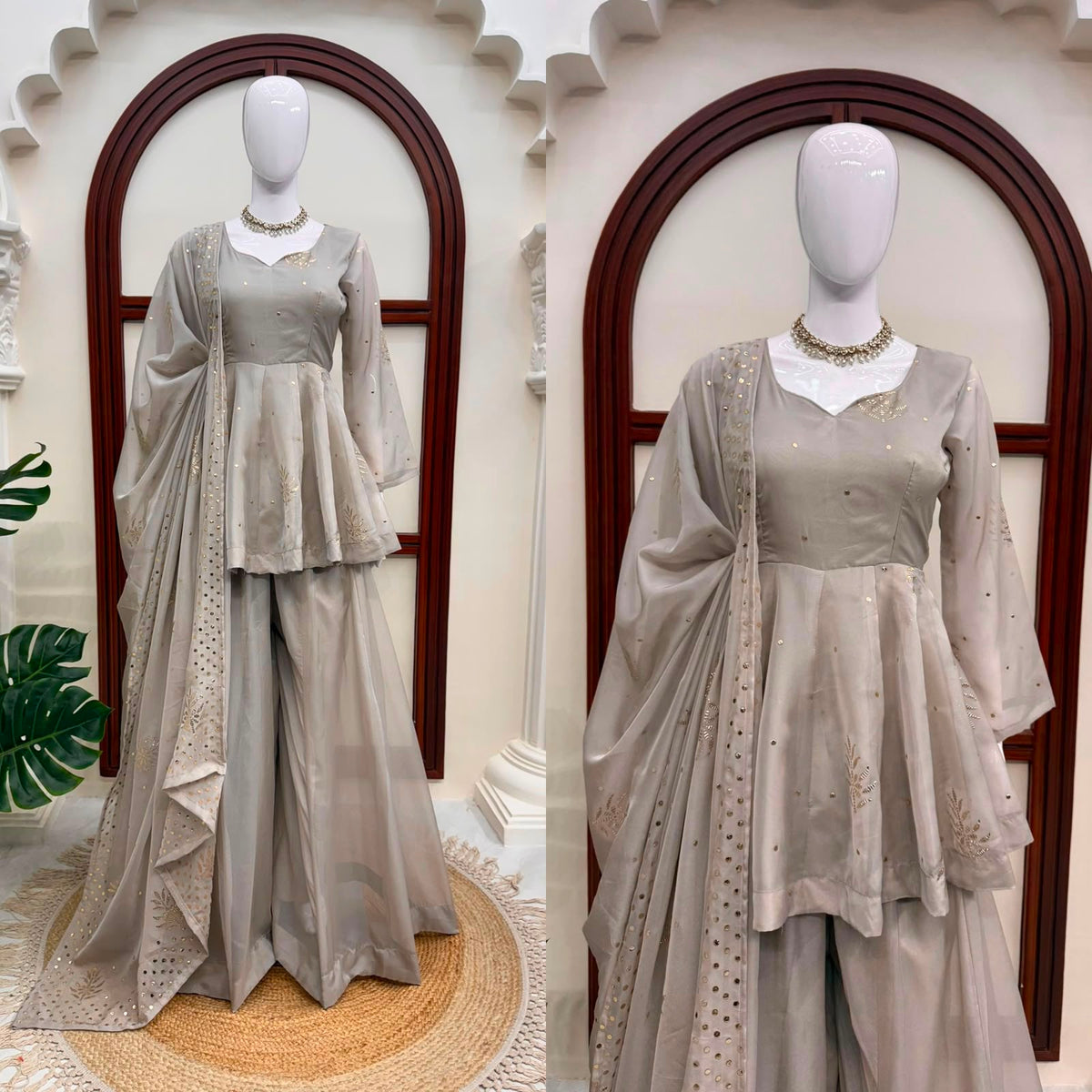 Women’s Tabby Silk Foil Work Palazzo Suit Set