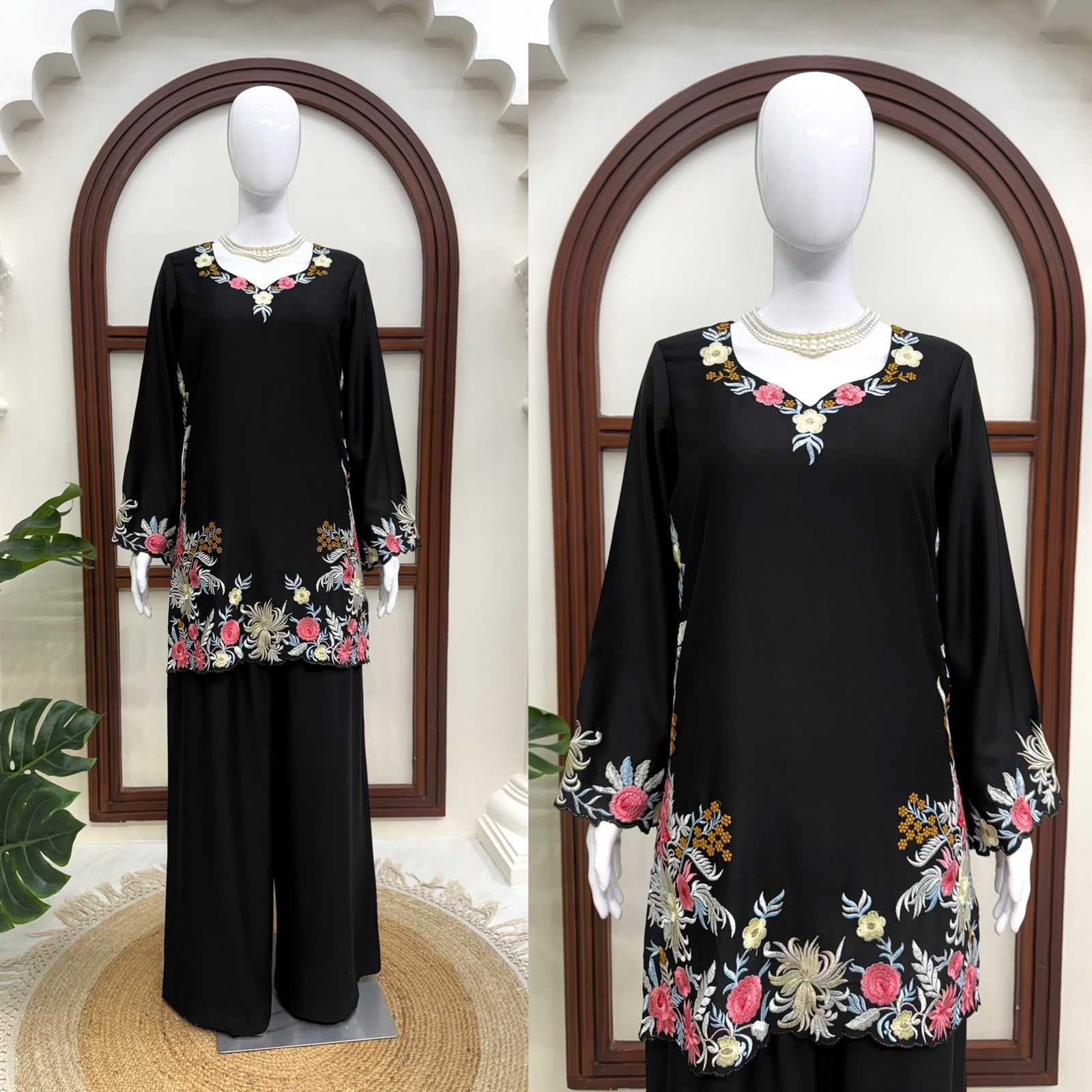 Women’s Rayon Satin Thread Work Palazzo Suit Set