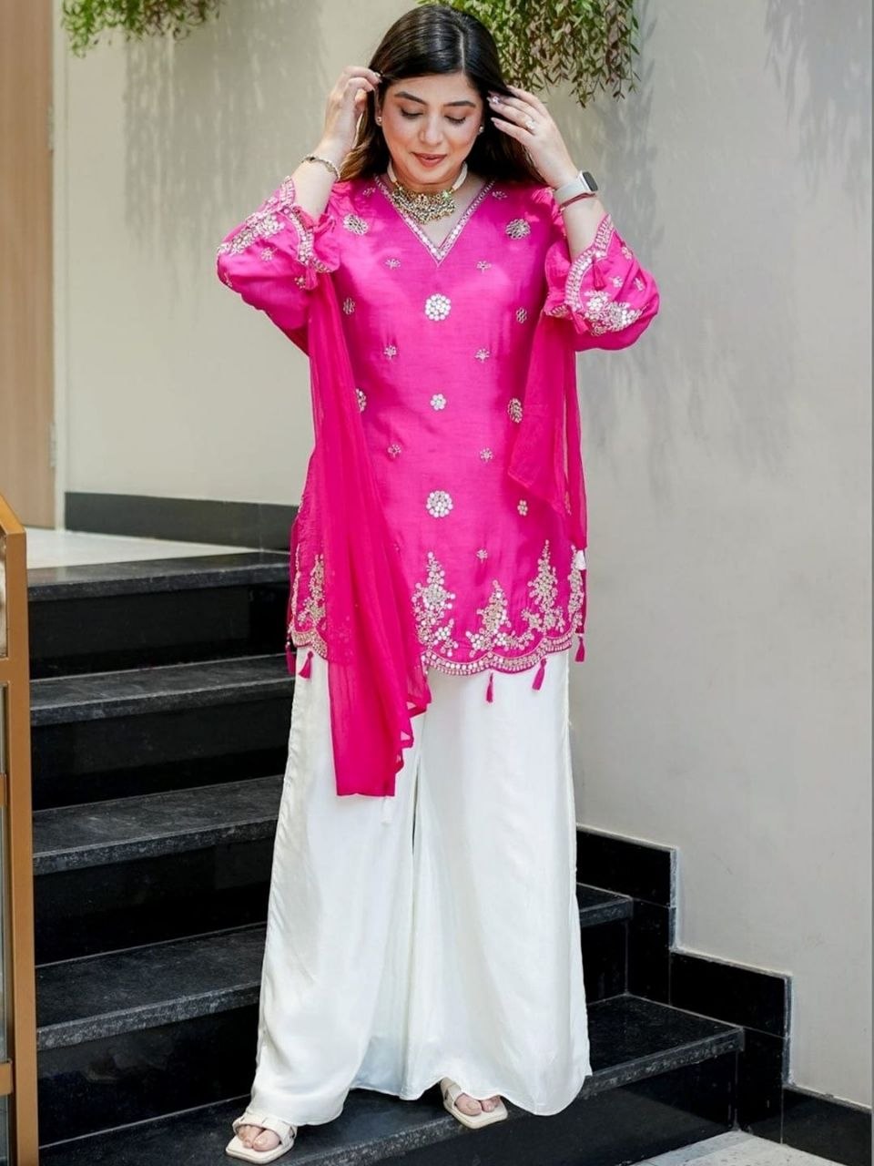 Women’s Pure Viscose Silk Embroidered Suit Set