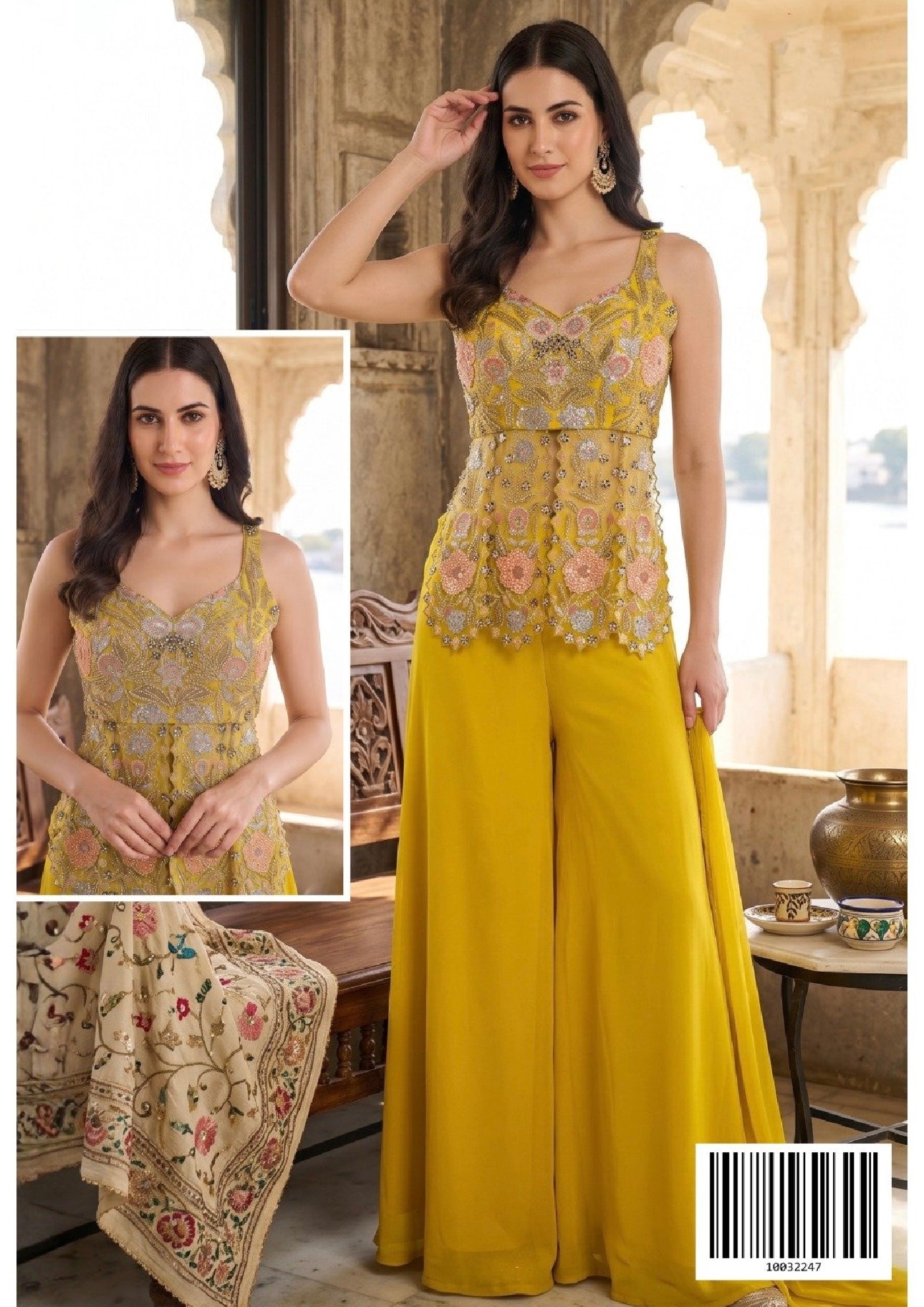 Women’s Yellow Georgette Palazzo Set