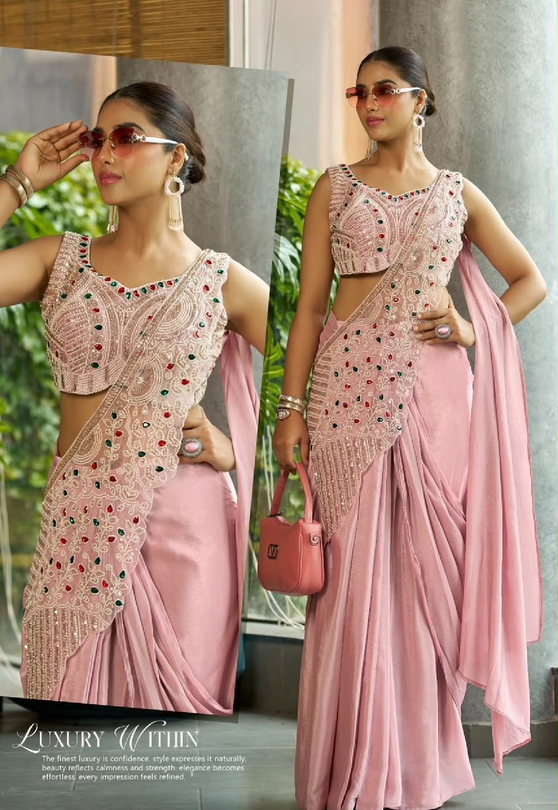 Women’s Pink Chinon Saree