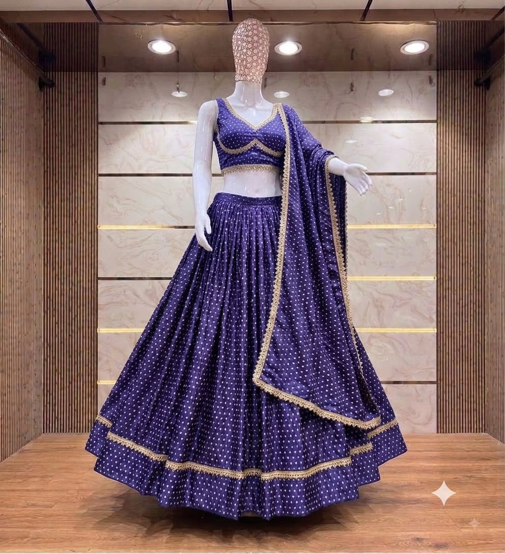 Women’s Chinon Bandhej 3-Piece Choli Set