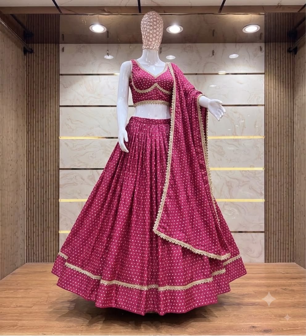 Women’s Chinon Bandhej 3-Piece Choli Set