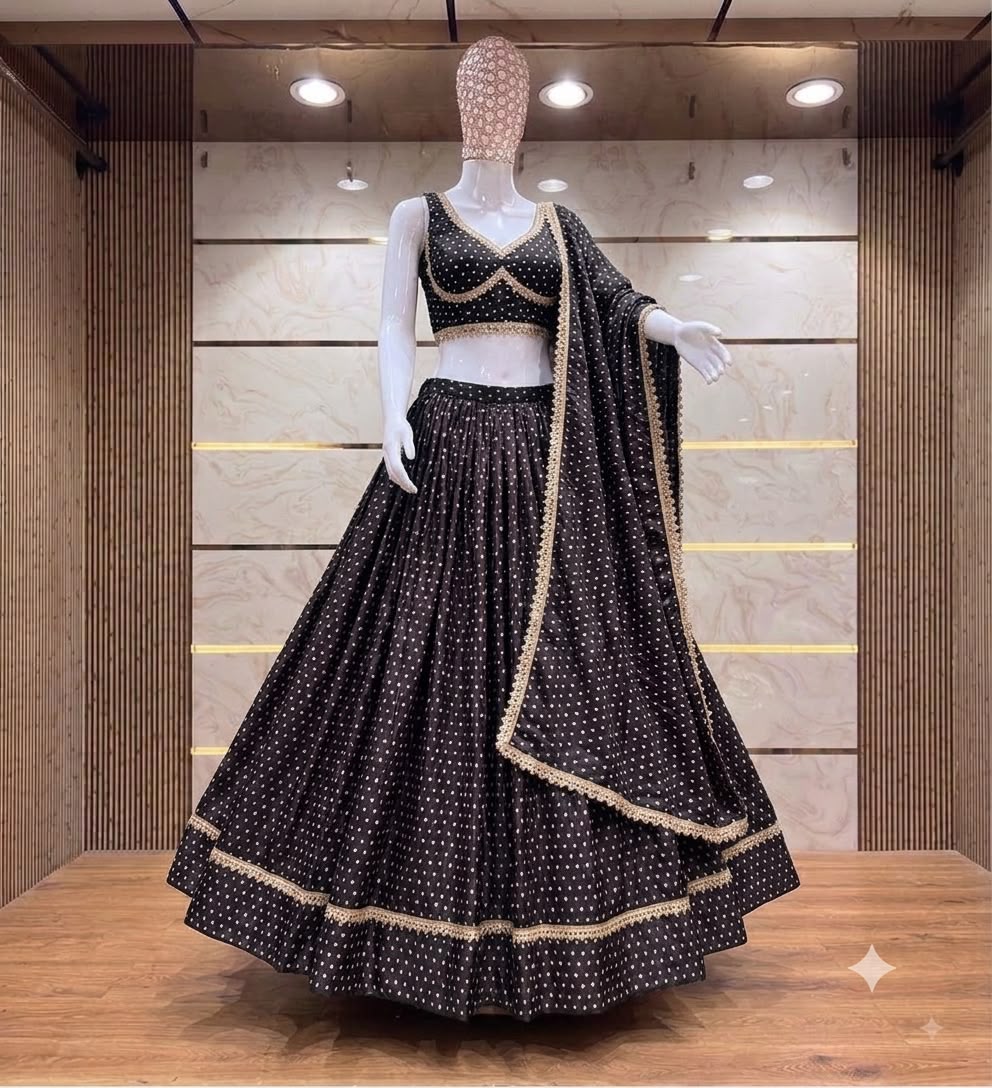 Women’s Chinon Bandhej 3-Piece Choli Set