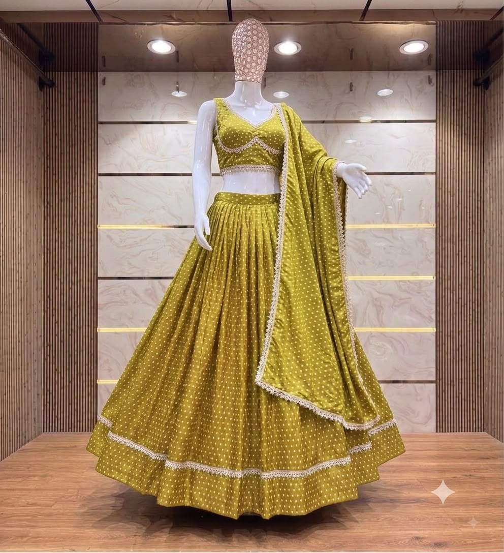 Women’s Chinon Bandhej 3-Piece Choli Set