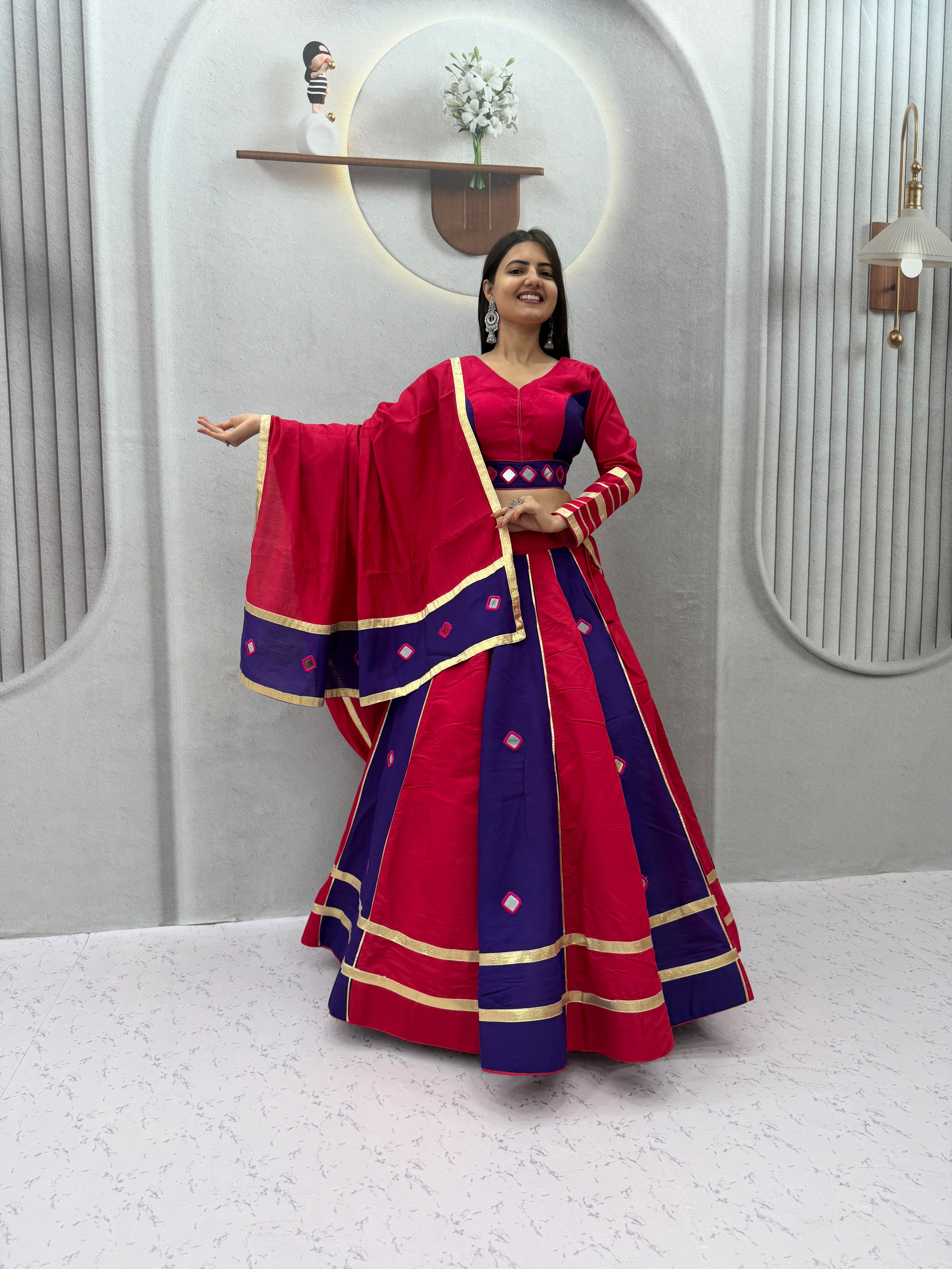 Women’s Navratri Special Roman Silk Lehenga Choli