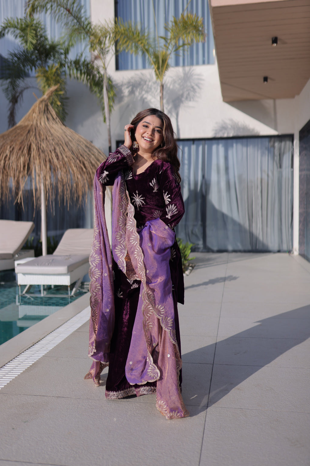 Ice Velvet Top-Palazzo Set – Sequins & Lace