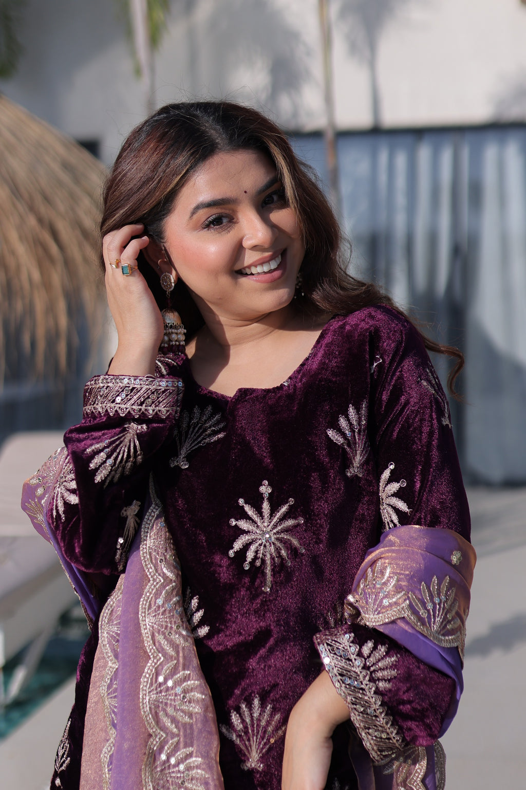 Ice Velvet Top-Palazzo Set – Sequins & Lace