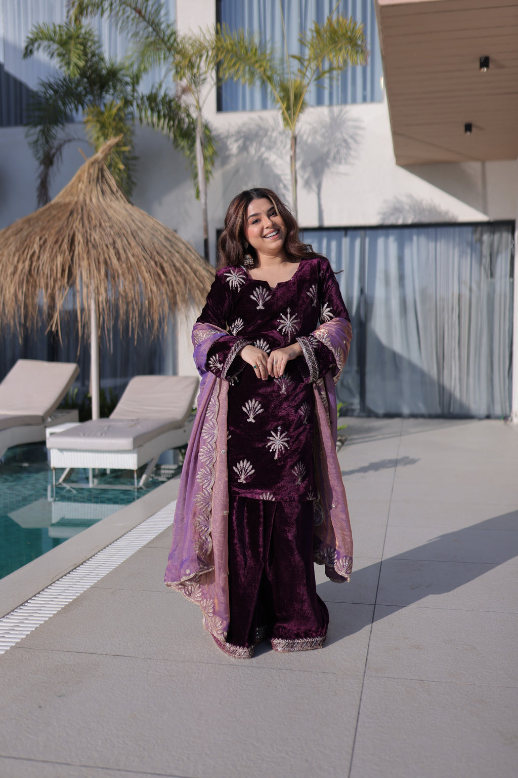Ice Velvet Top-Palazzo Set – Sequins & Lace