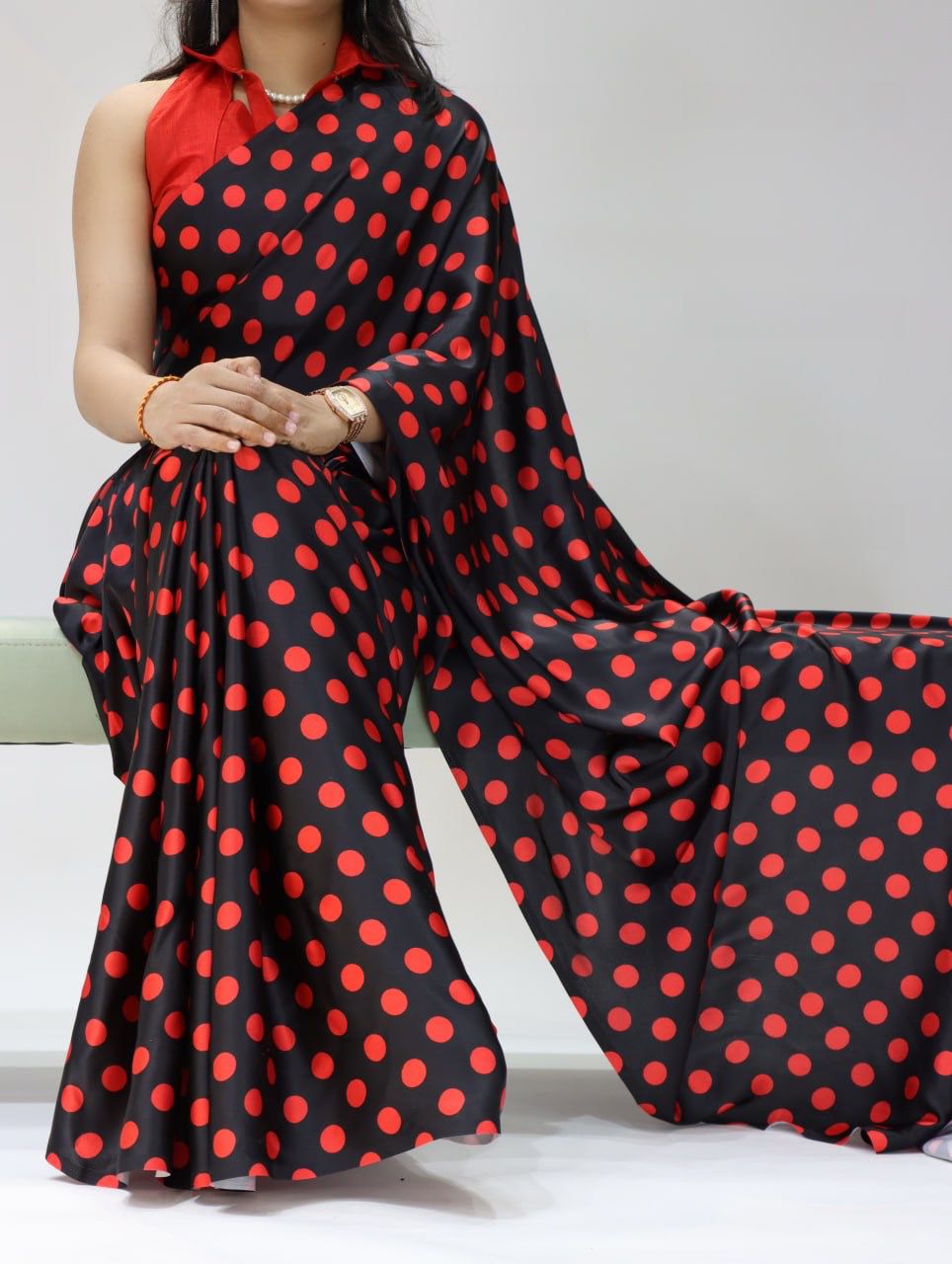 Japan Satin Dot Print Saree