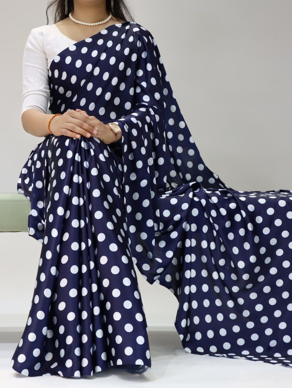 Japan Satin Dot Print Saree