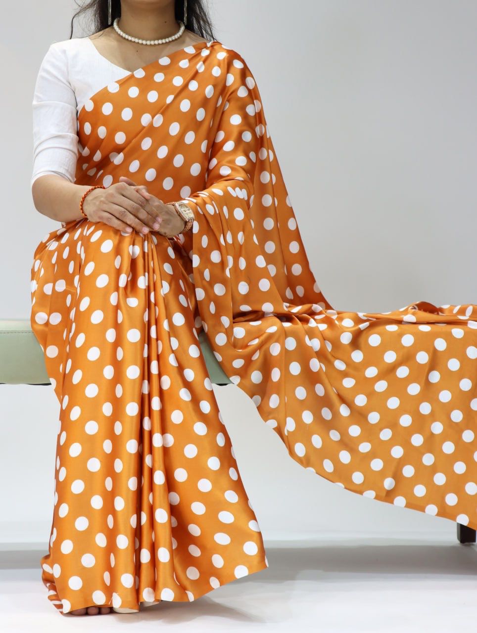 Japan Satin Dot Print Saree