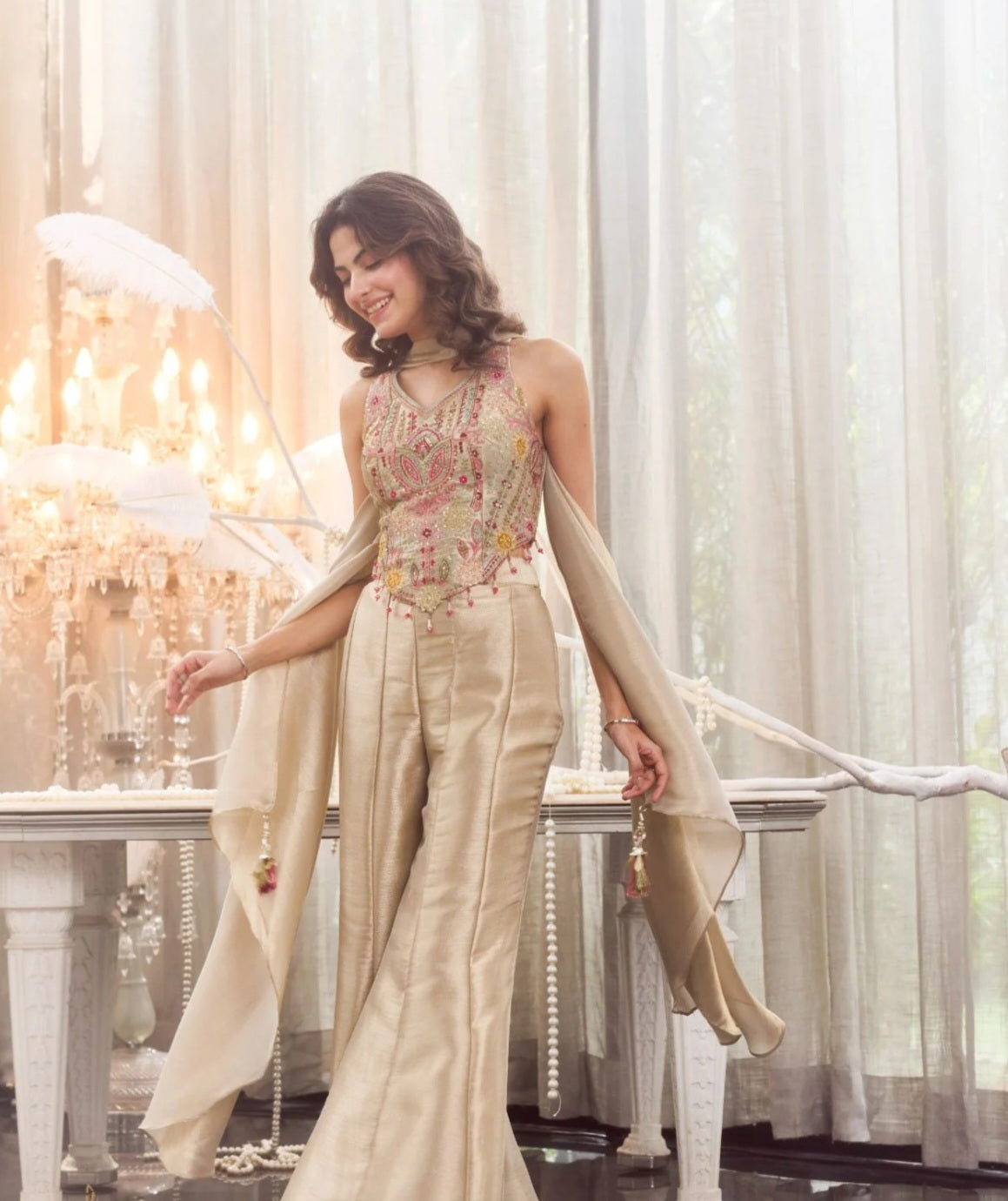 Women’s Embroidered Top & Palazzo Set with Statement Dupatta