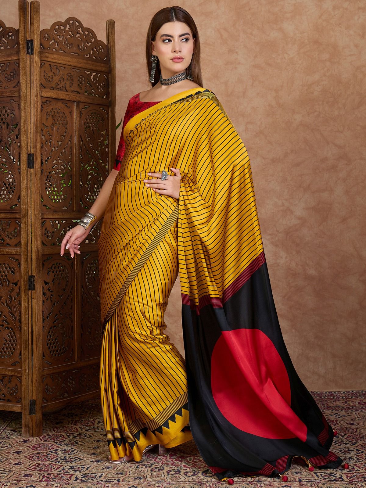 Semi-Modal Ajrakh Designer Saree