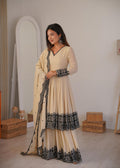 Party Wear Cream Palazzo Suit Set