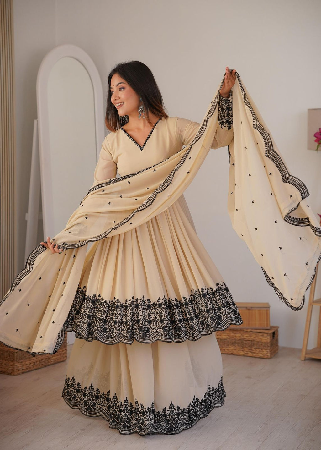 Party Wear Cream Palazzo Suit Set