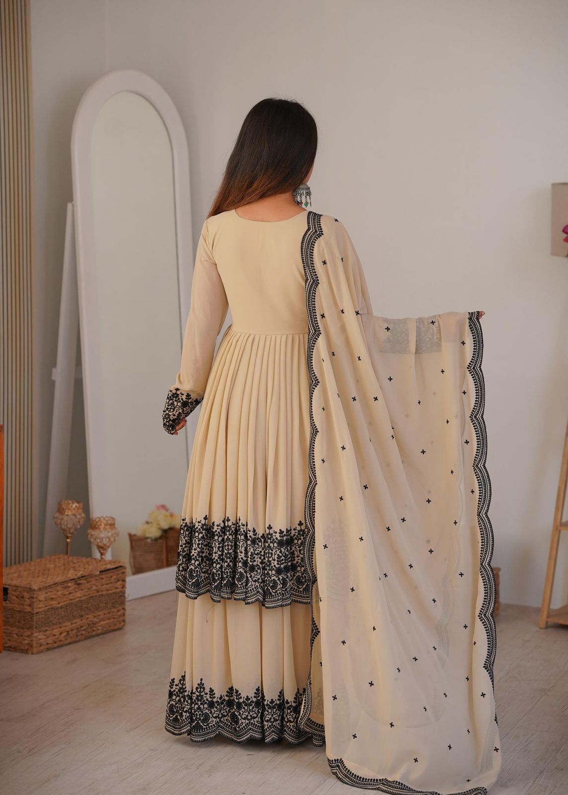 Party Wear Cream Palazzo Suit Set