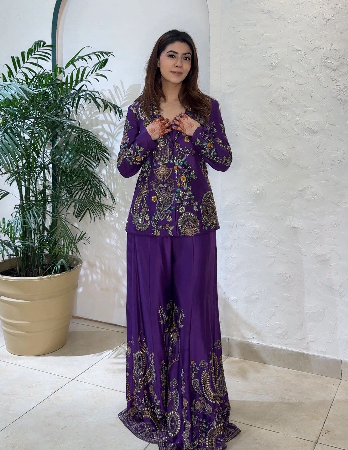 3 PIECE PALAZZO PAIR WITH SEQUENCE EMBROIDERY WORK