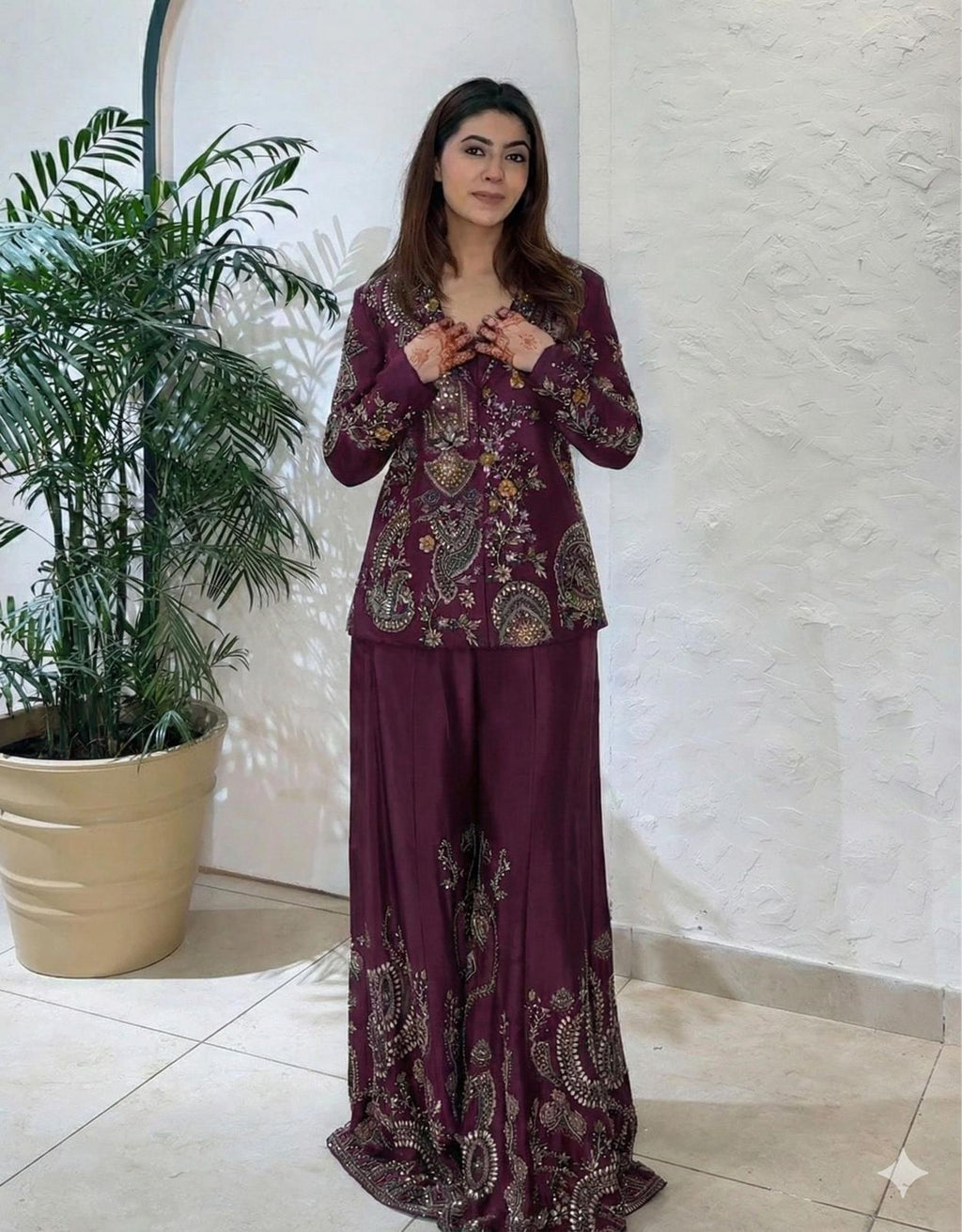 3 PIECE PALAZZO PAIR WITH SEQUENCE EMBROIDERY WORK