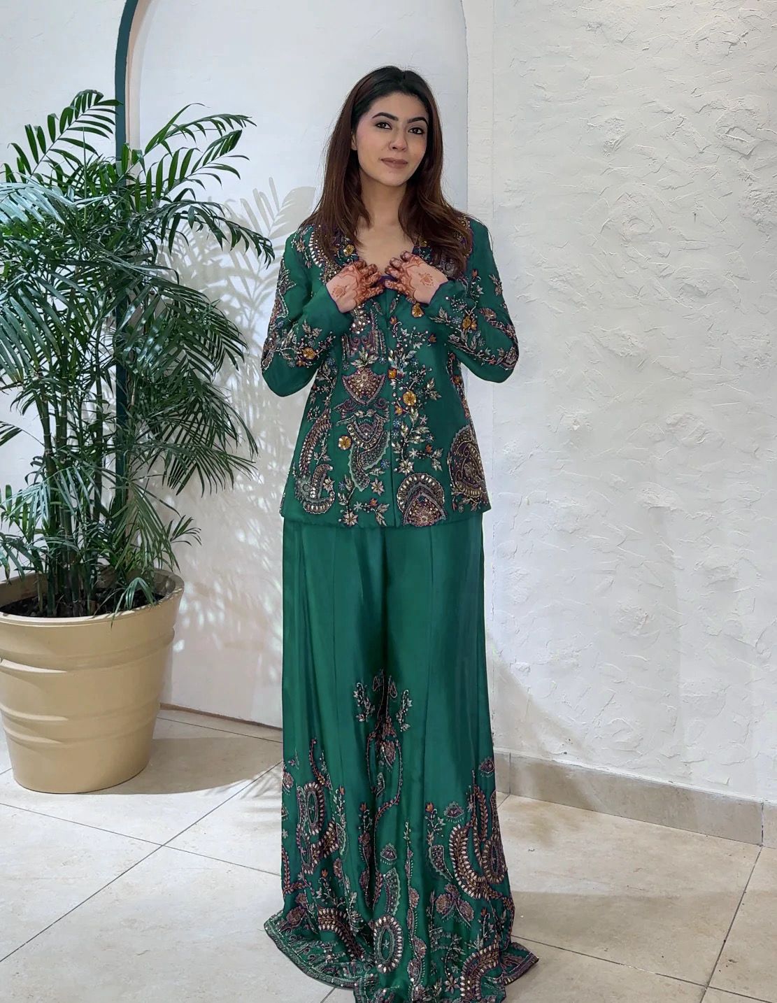 3 PIECE PALAZZO PAIR WITH SEQUENCE EMBROIDERY WORK