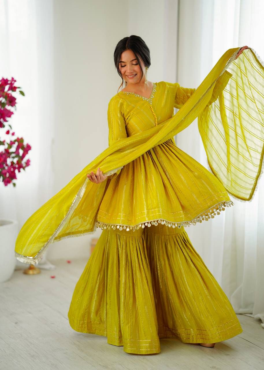 3 piece festive wear top with sharara
