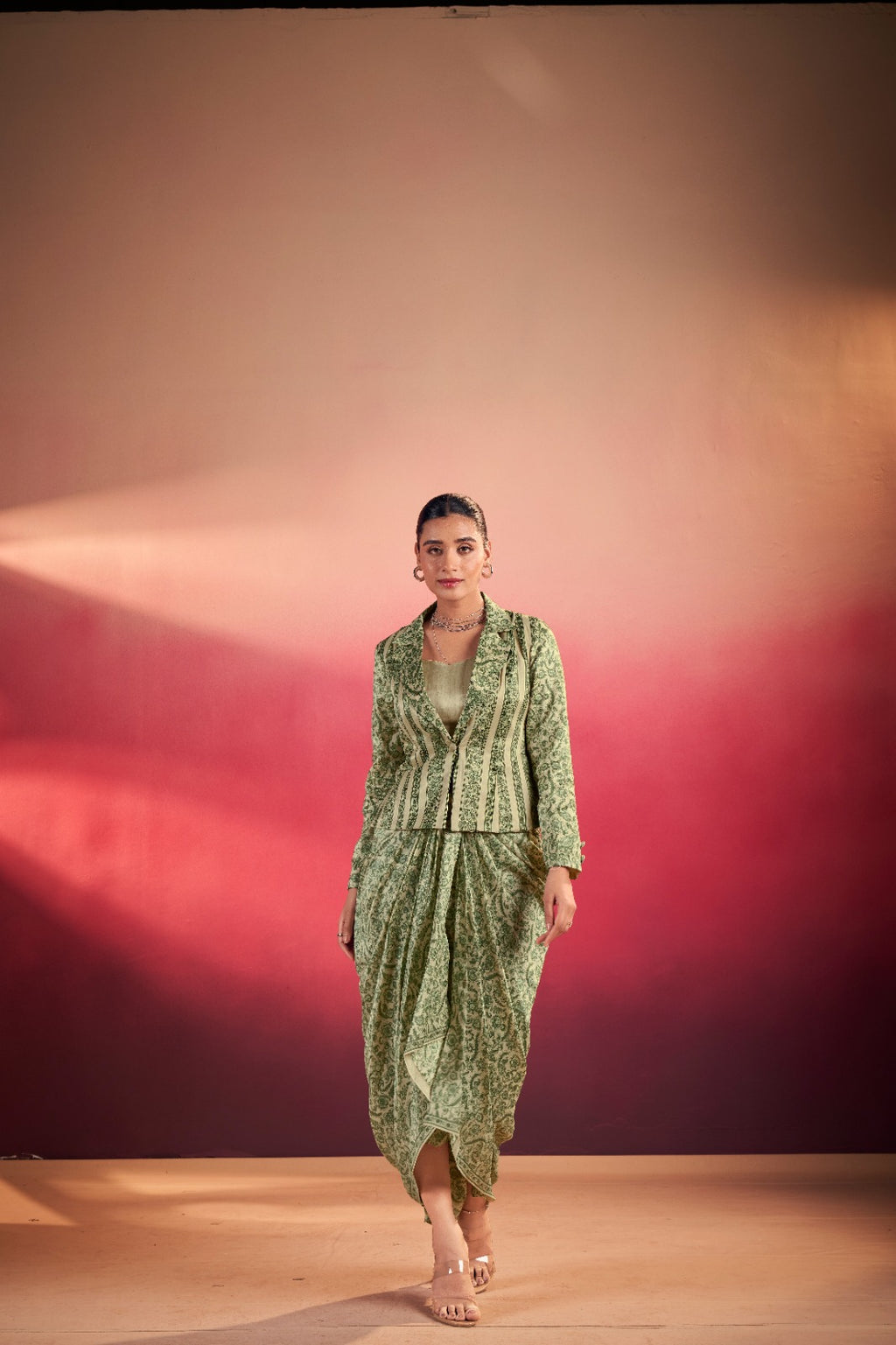 Indo-Western Printed Drape Co-ord Set