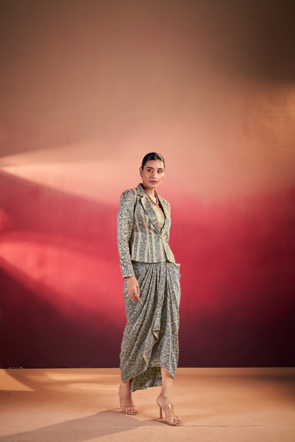 Indo-Western Printed Drape Co-ord Set