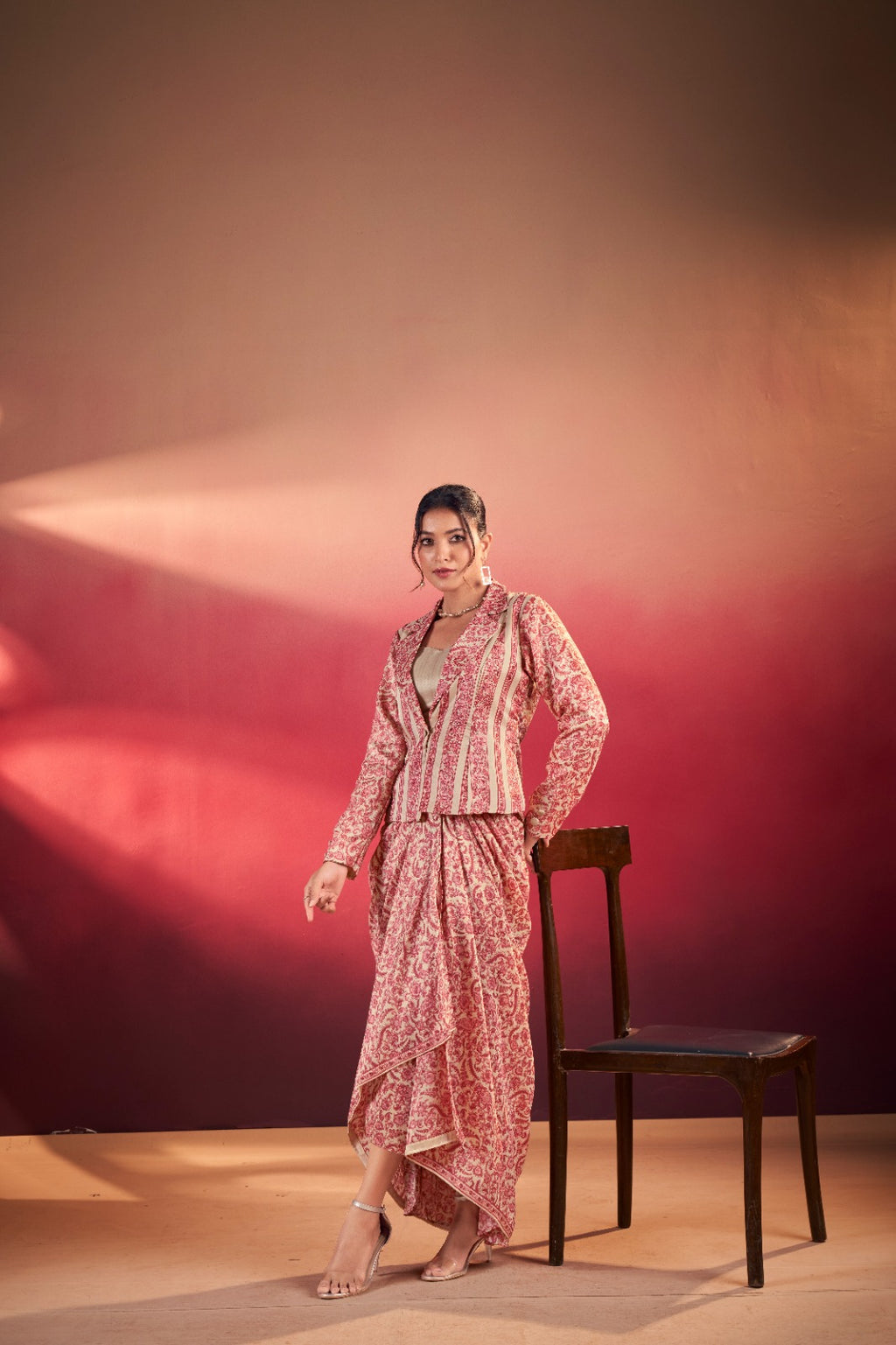 Indo-Western Printed Drape Co-ord Set